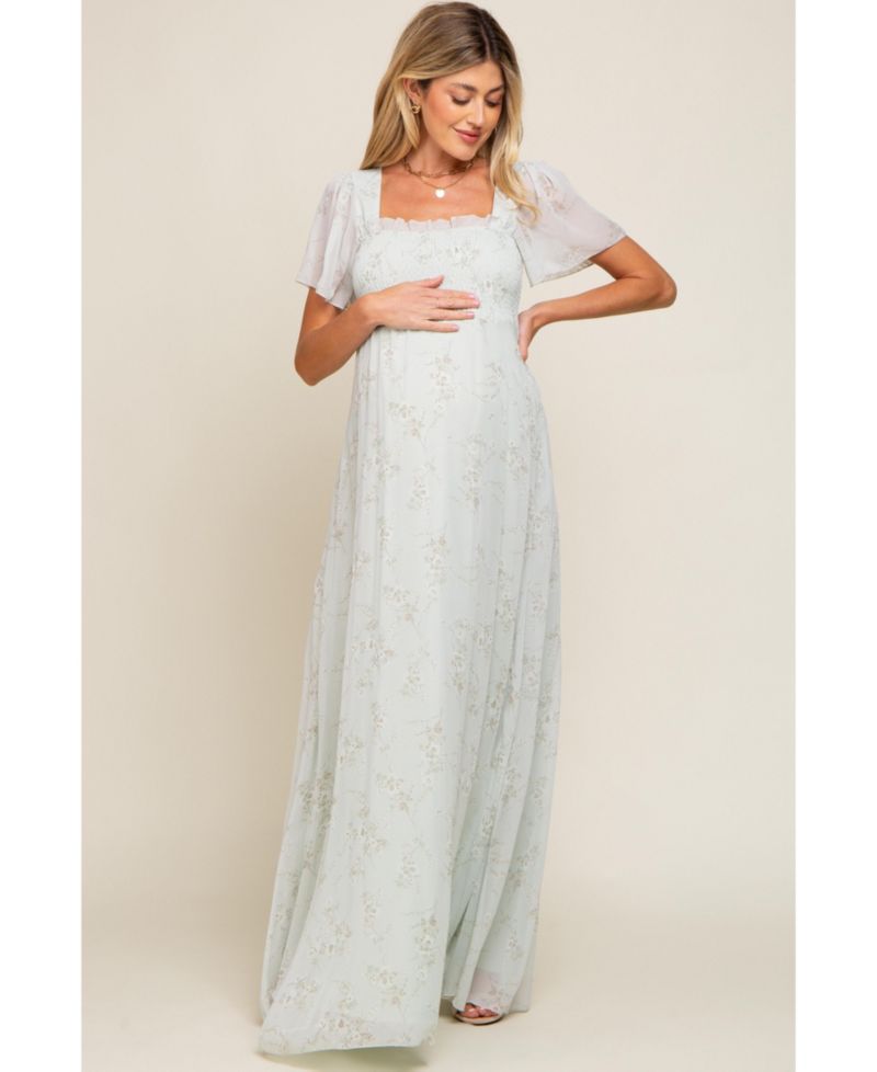 Women's Floral Smocked Chiffon Maxi Dress