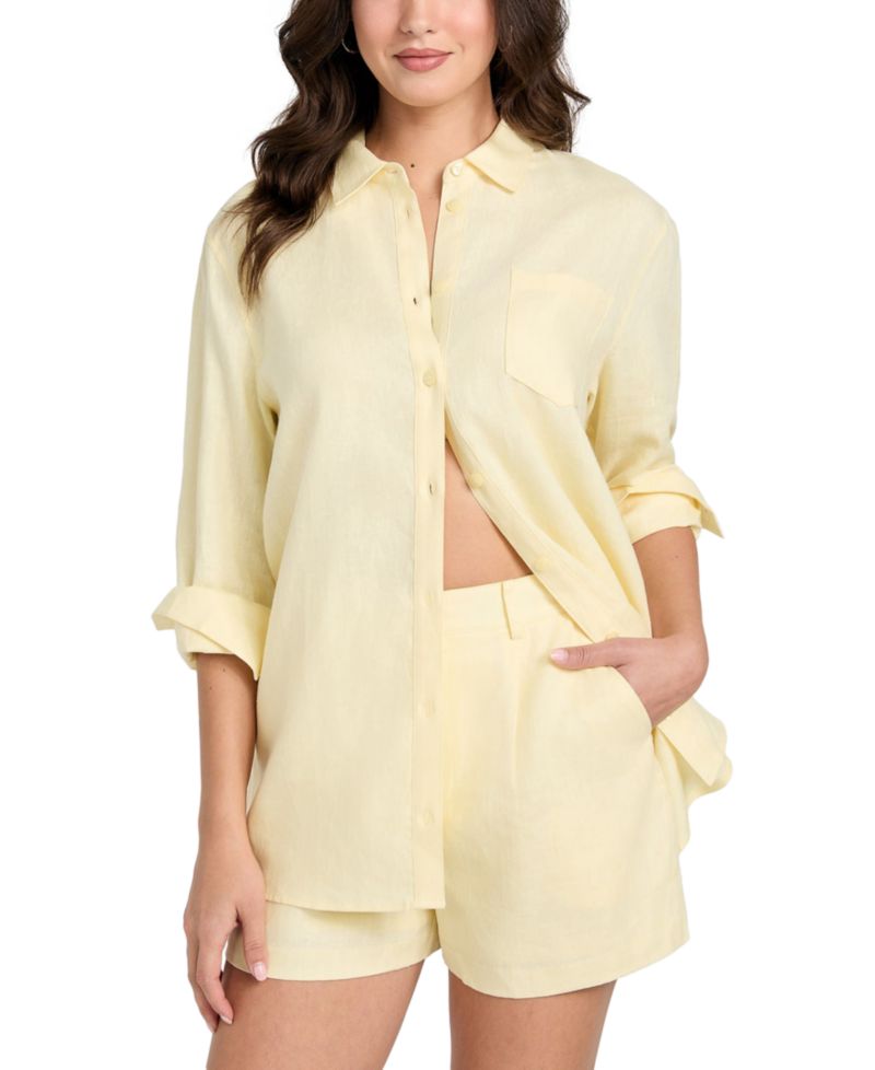 Women's Long-Sleeve Linen Button-Up Shirt