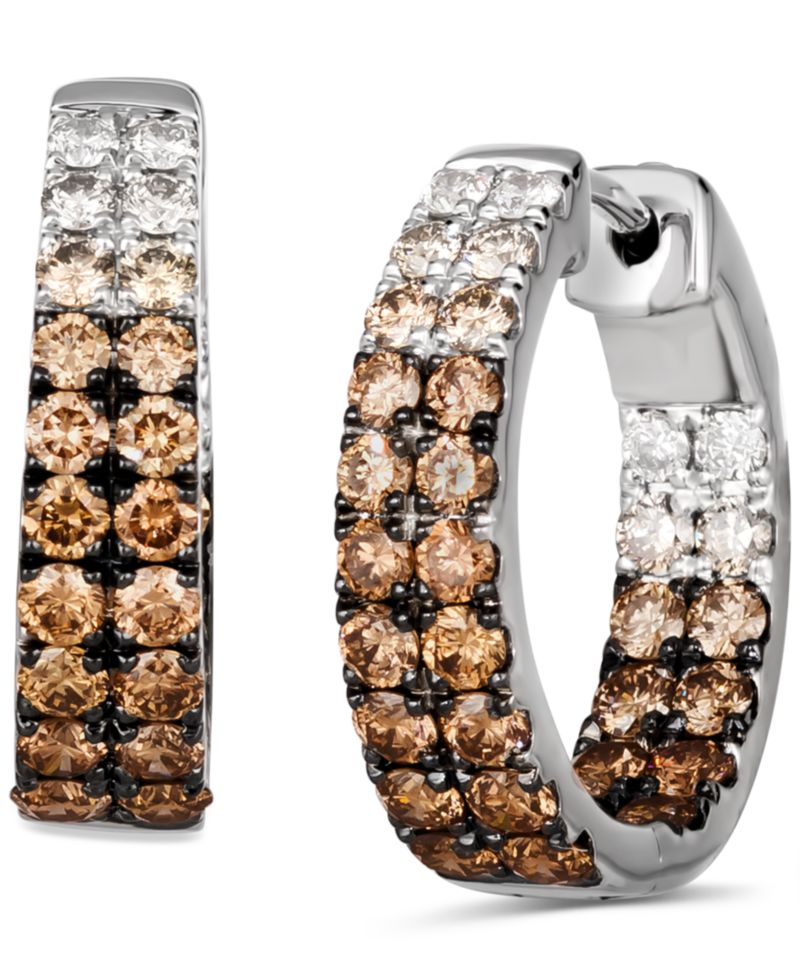 Ombr&eacute;® Chocolate Diamond Ombr&eacute; In & Out Small Hoop Earrings (2-1/4 ct. t.w.) in 14k White Gold, 0.75"