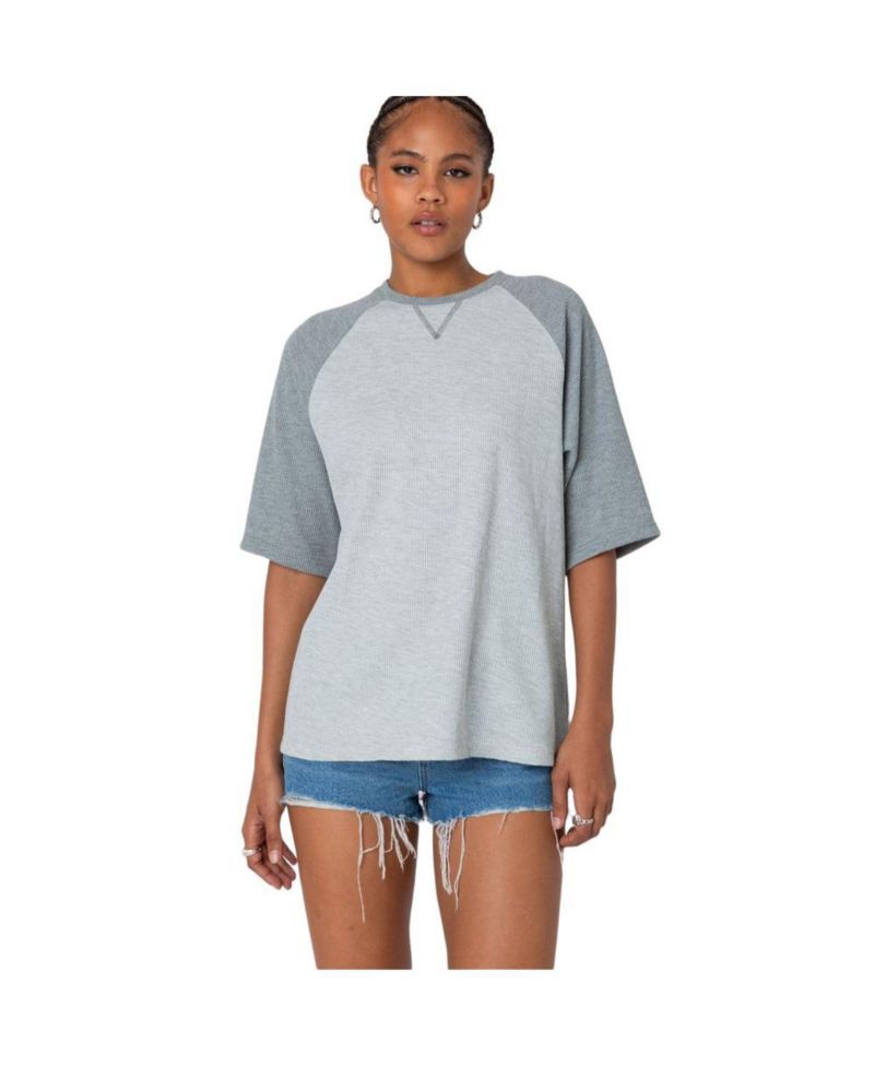 Women's Oversized Raglan Waffle T Shirt
