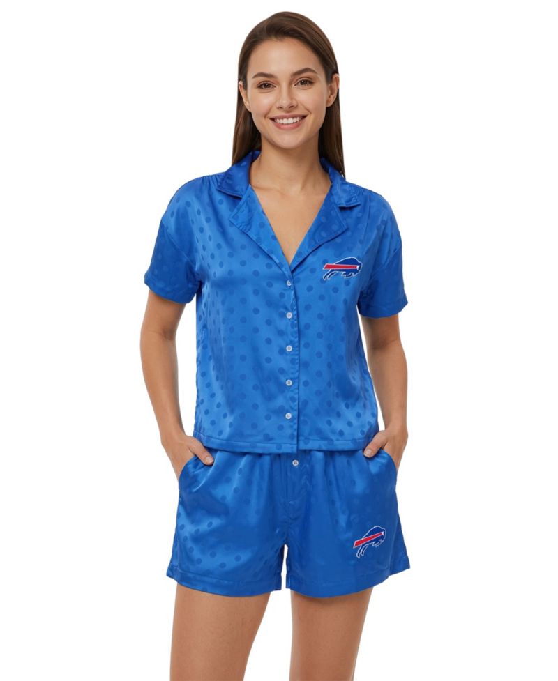 Women's Buffalo Bills Wink Dot Satin Jacquard Polka-Dot Button-Up Shirt and Shorts Set
