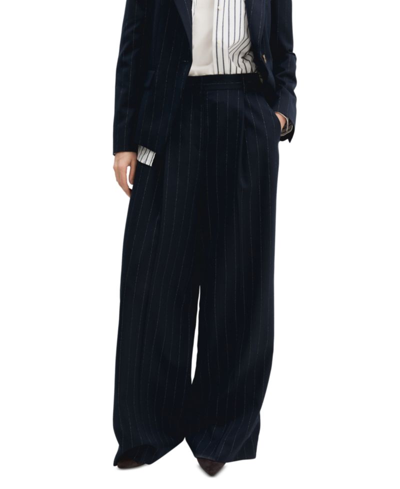 Women's Lam&eacute; Pinstripe Wide-Leg High-Waisted Trousers