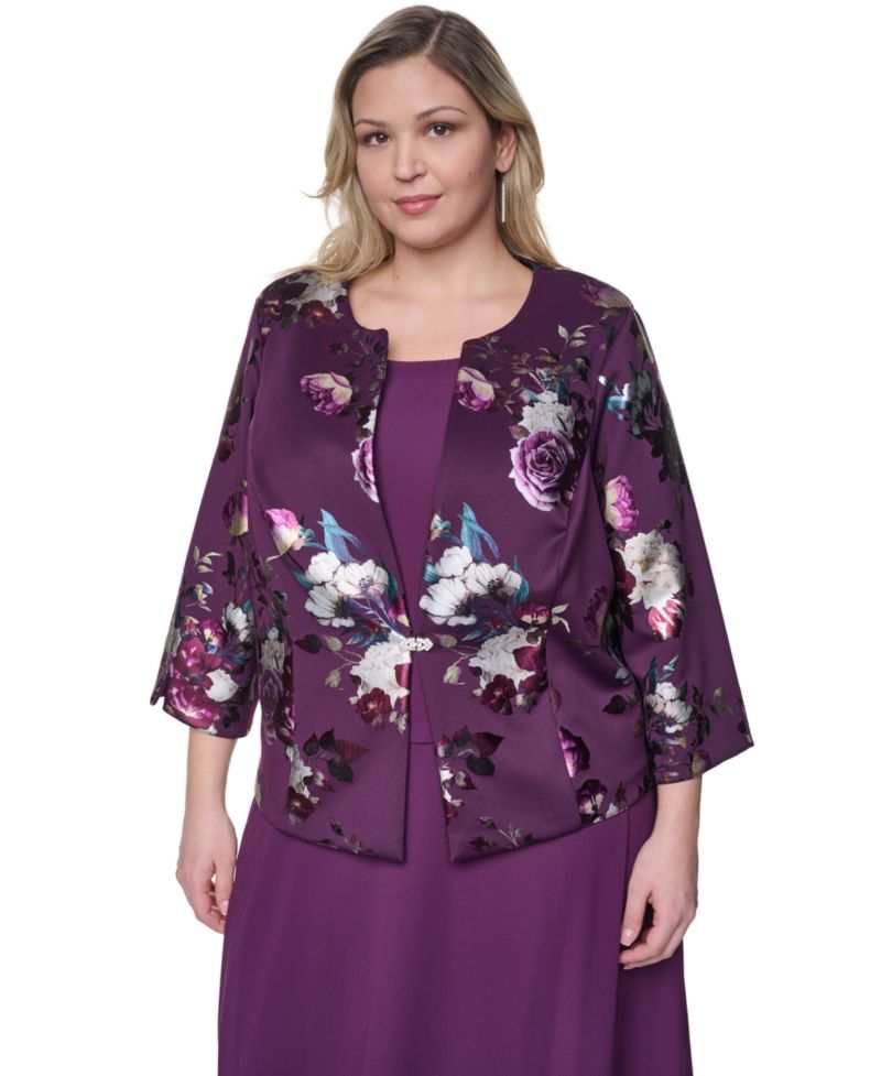 Plus Size Padded Removable Jacket & Sleeveless Dress, 2-Piece Set