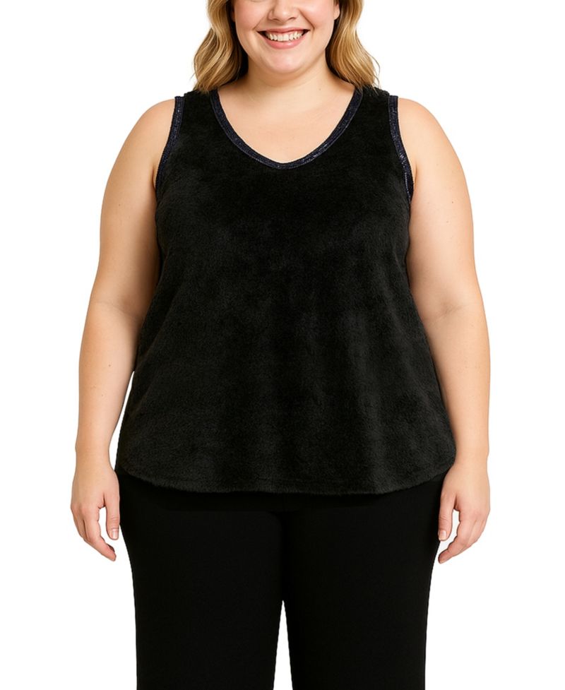 Plus Size Cozy Rib Sequin Trim V Neck Tank Top