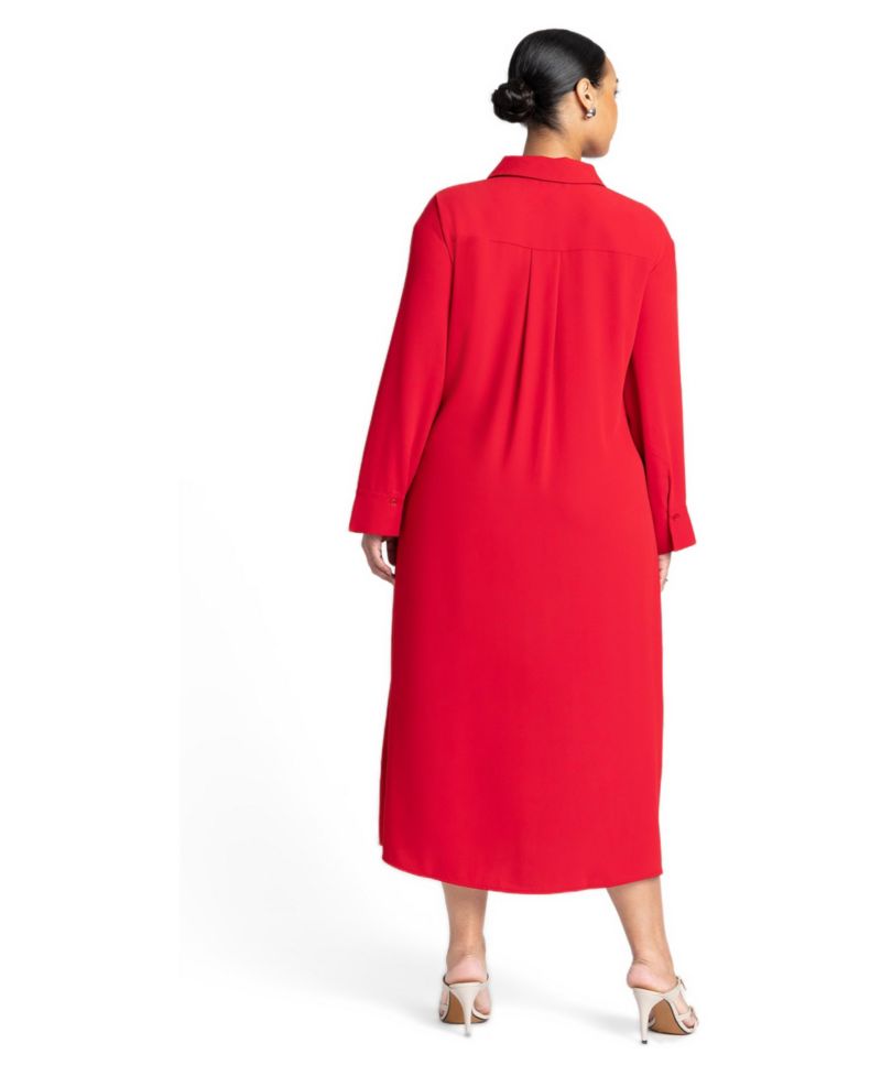 Women's Tie-Front Oversized Midi Shirt Dress