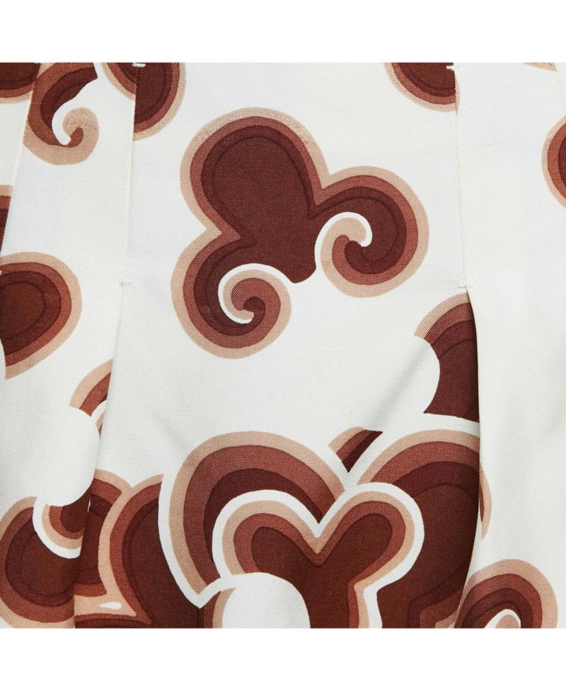 Women's Brown Doodle Print Silk Pleated Mini Skirt