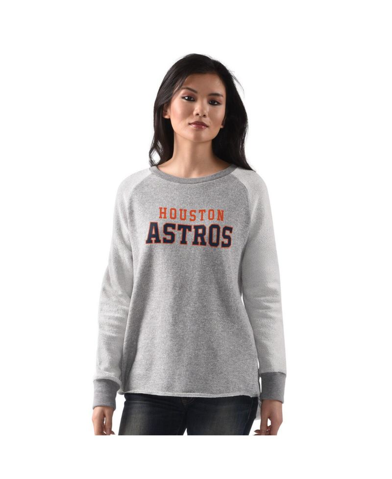 Women's Heather Gray Houston Astros Gridiron Raglan Pullover Sweatshirt