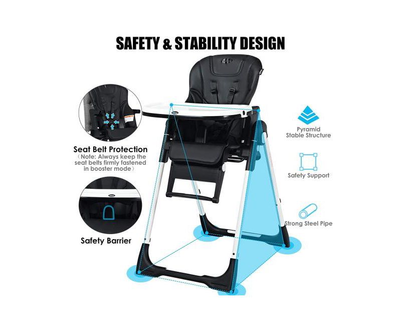 Girls 4-in-1 High Chair Booster Seat with Adjustable Height and Recline