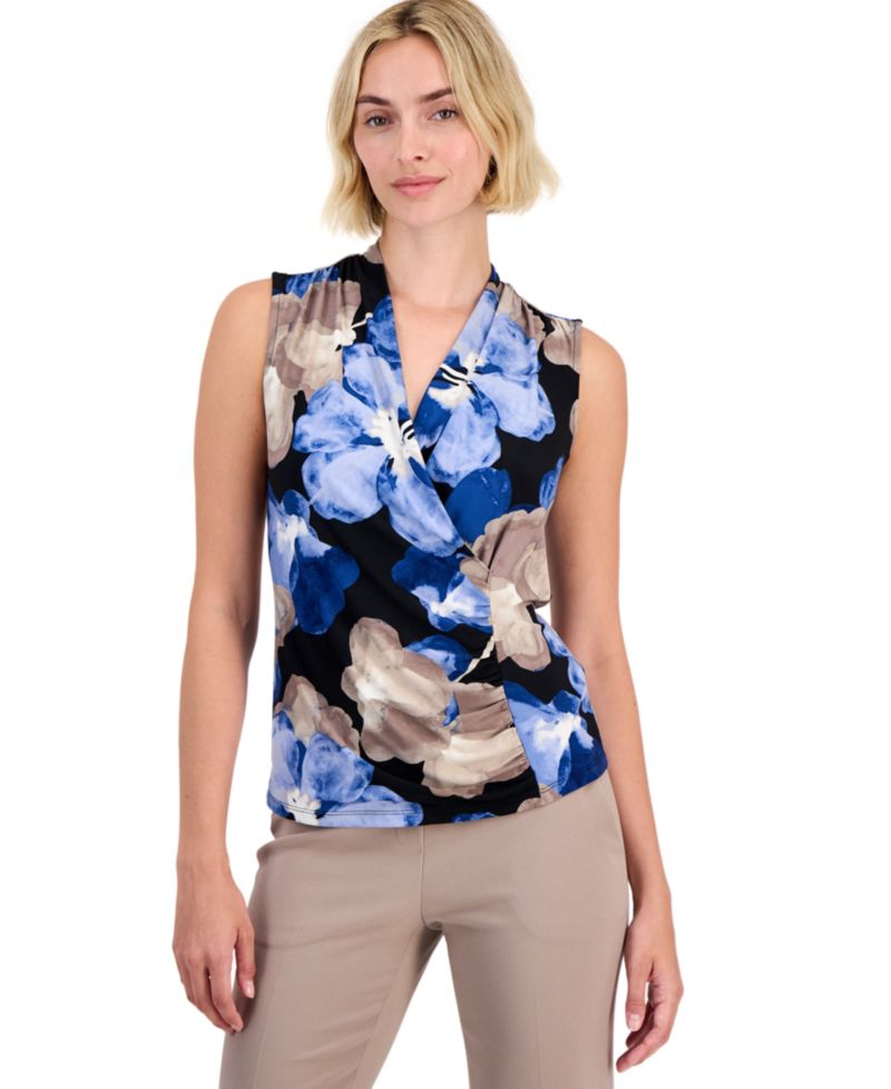 Petite Surplice-Neck Sleeveless Top
