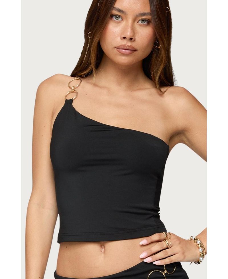Womens Ashlyn Ring Chain One Shoulder Top