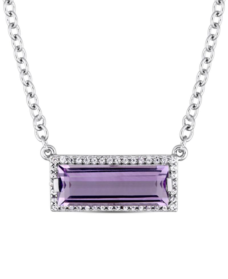 Amethyst (2-1/5 ct. t.w.) & White Sapphire (1/6 ct. t.w.) Rectangle Halo 18" Pendant Necklace in Sterling Silver (Also in Blue Topaz)