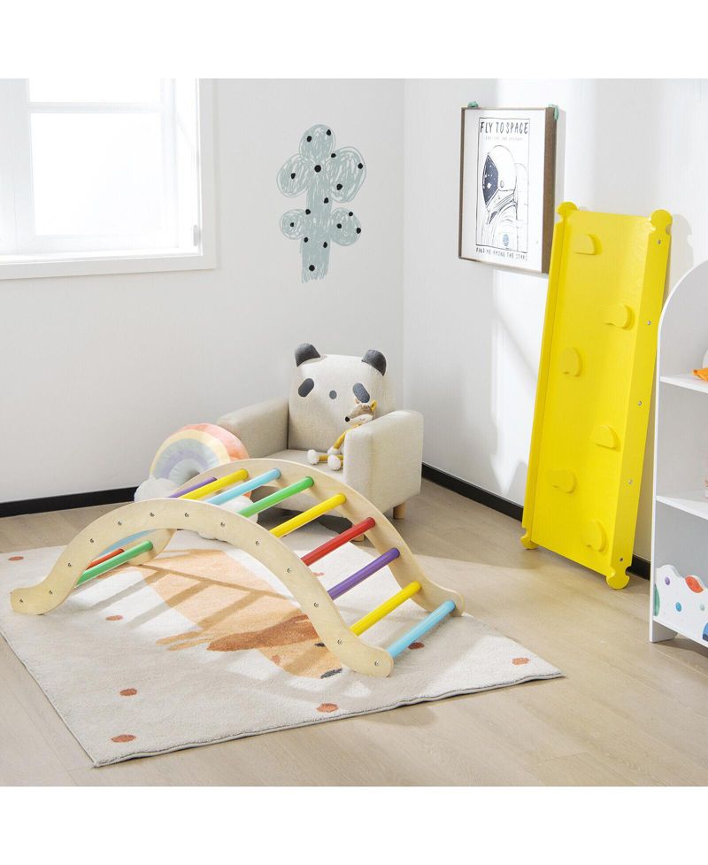 3-in-1 Wooden Climbing Arch, Ramp, and Cushion Pad, 3-Piece Set