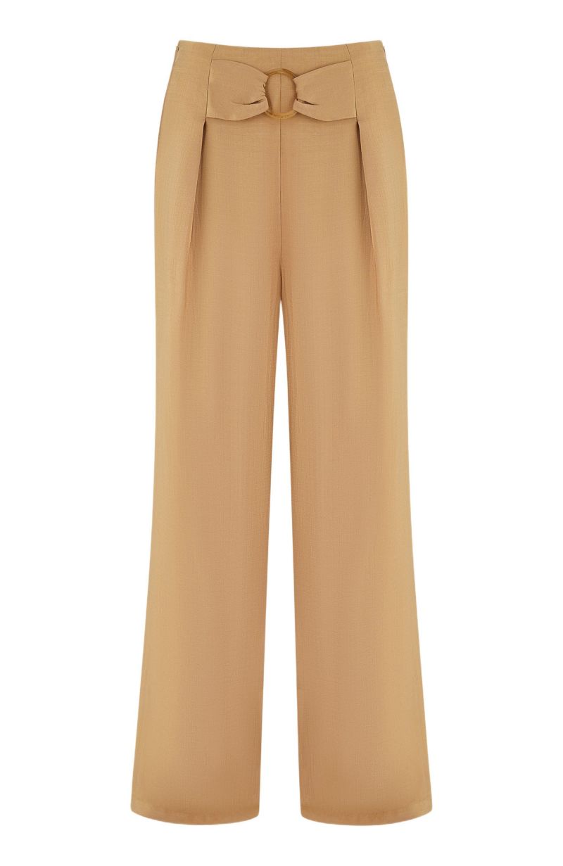 Women's Buckle Detail Wide Leg Pants