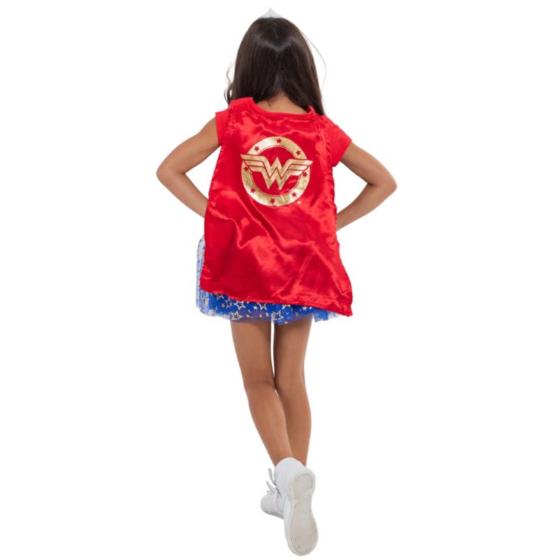 DC Comics Wonder Woman Costume T-Shirt Tulle Skirt Headband and Cape 4 Piece Set