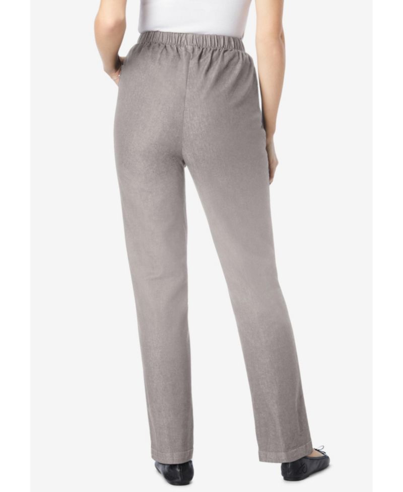 Petite Straight Leg Fineline Pull-On Stretch Denim Jeans