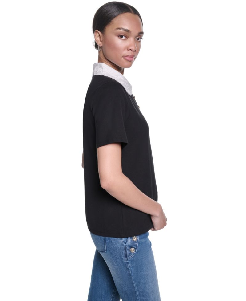 Women's Collared Short-Sleeve Blouse Top