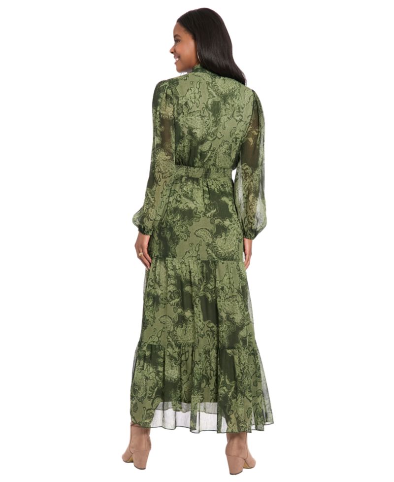 Women's Printed Tiered Mock Neck Maxi Dress