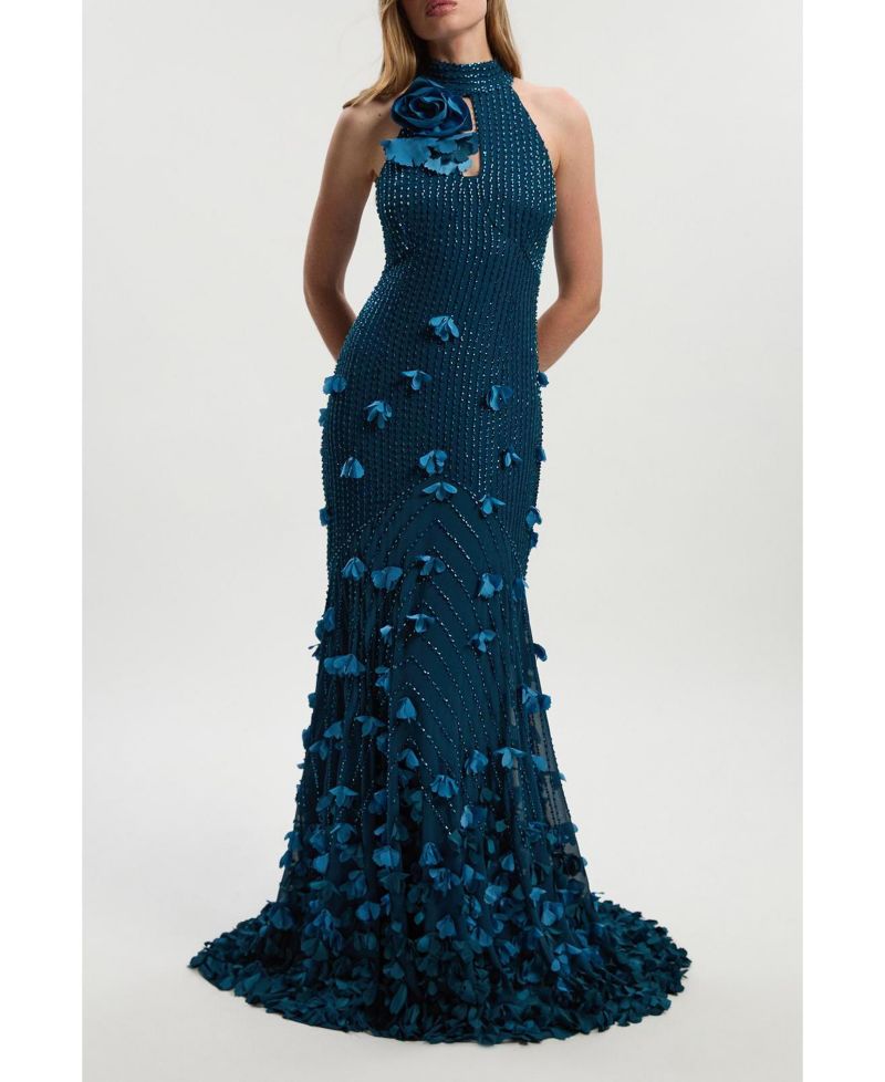 Petite Woven Maxi Rosette Dress