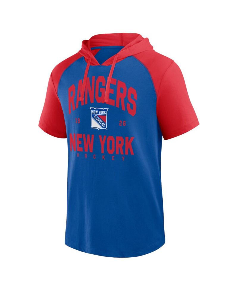 Men's Blue New York Rangers Prime Raglan Short Sleeve Pullover Hoodie