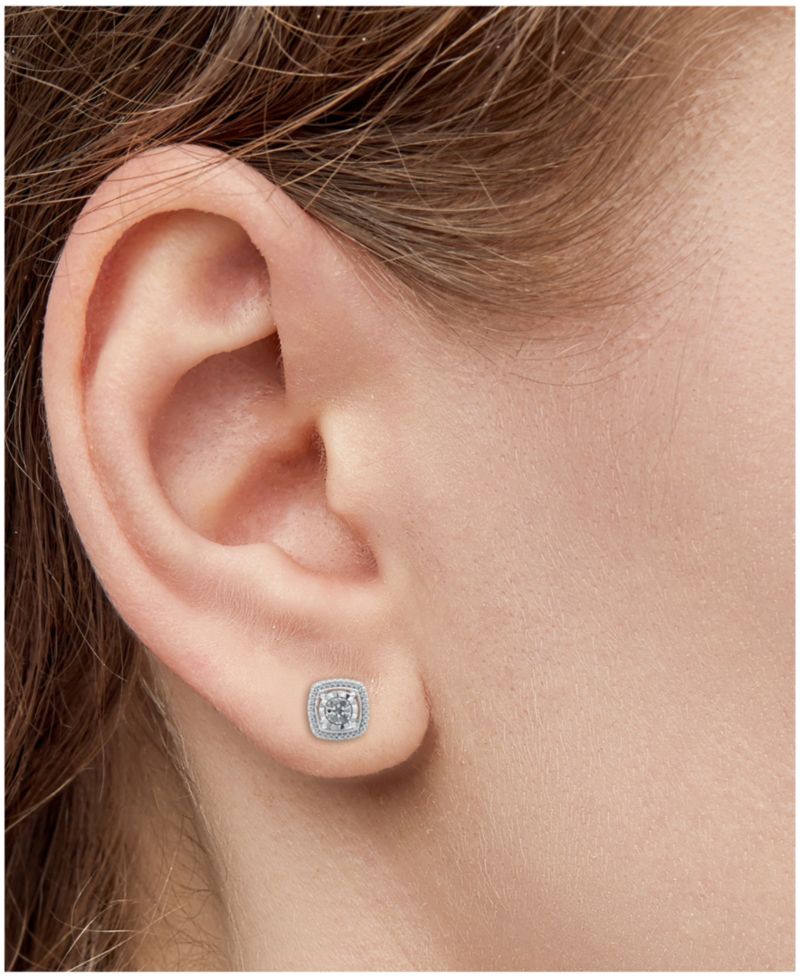 Diamond Cluster Miracle Plate Stud Earrings (1/10 ct. t.w.) in Sterling Silver