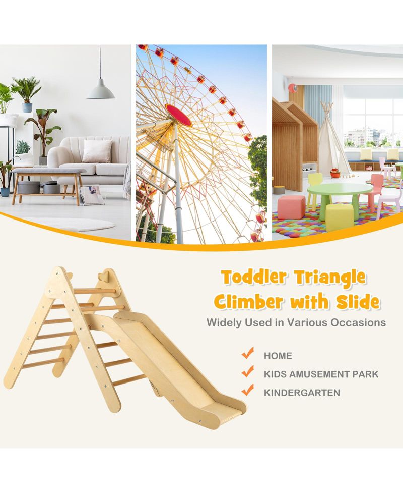 Ages 1+ 2-in-1 Wooden Triangle Climber with Adjustable Slide, 2-Piece Set