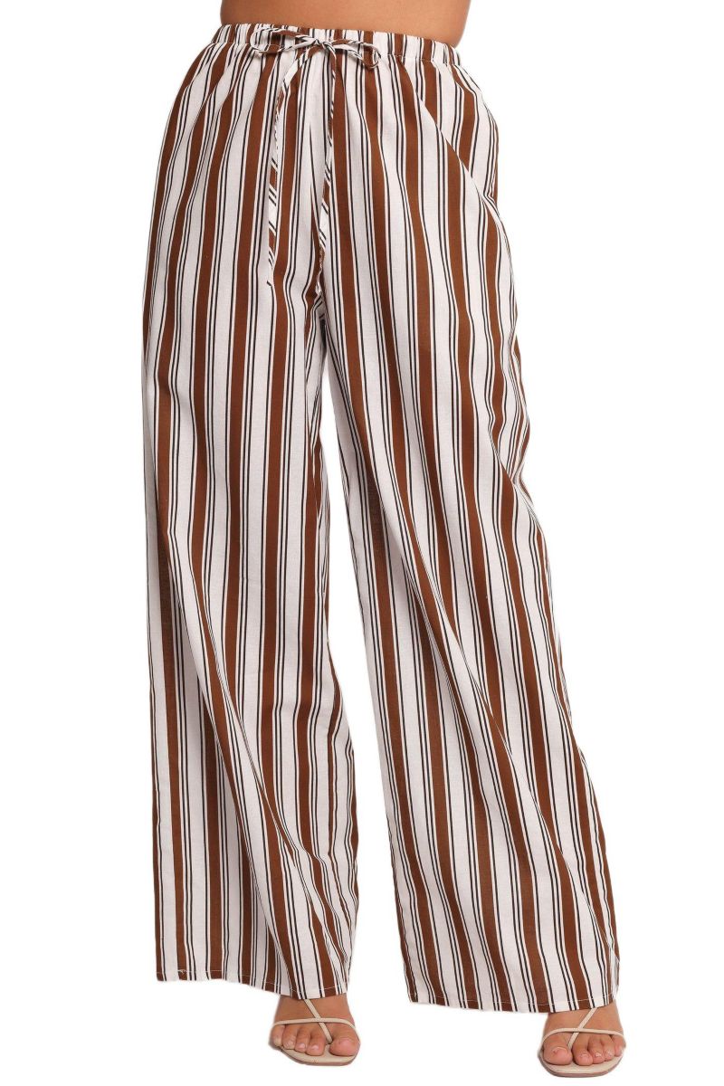 Women's Thalia Wide Leg Pant - Chocolate Stripe