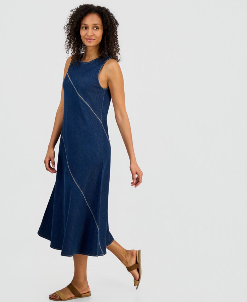Women's Asymmetrical Denim Midi Dress