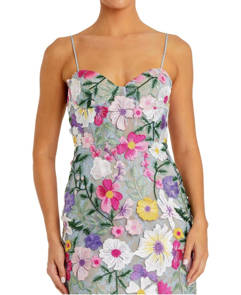 Women's Floral Embroidered Sleeveless Bustier Gown
