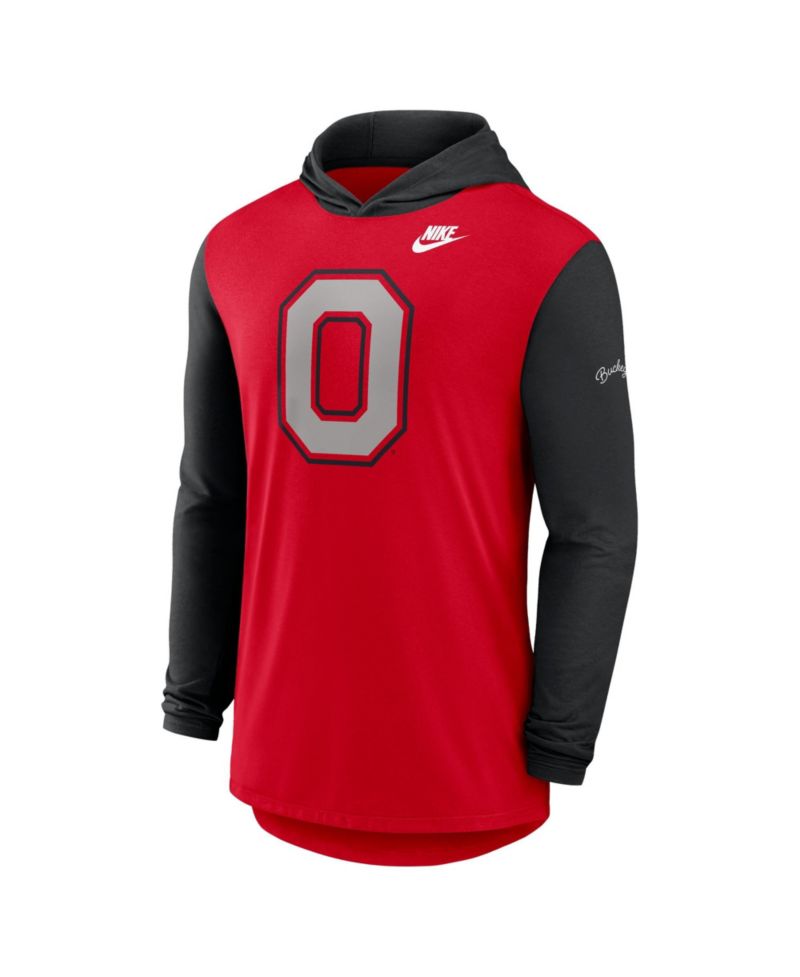 Men's Scarlet/Black Ohio State Buckeyes Campus Legacy Tri-Blend Long Sleeve Hooded T-Shirt