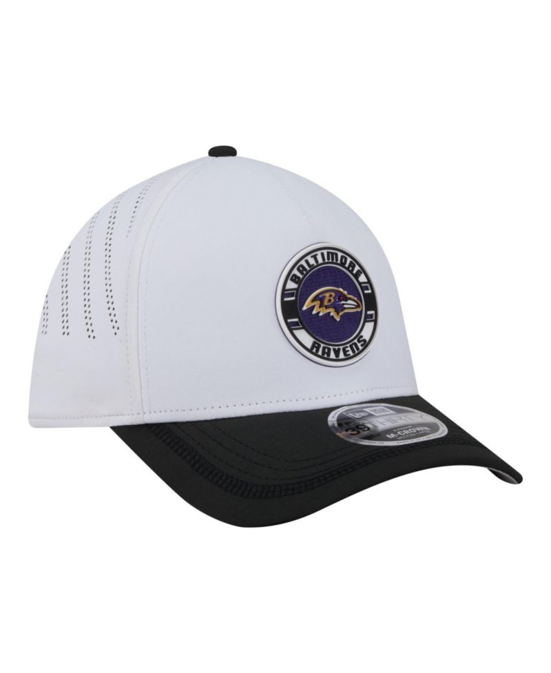 Men's White/Black Baltimore Ravens Patch 39THIRTY A-Frame M-Crown Perforated Flex Hat