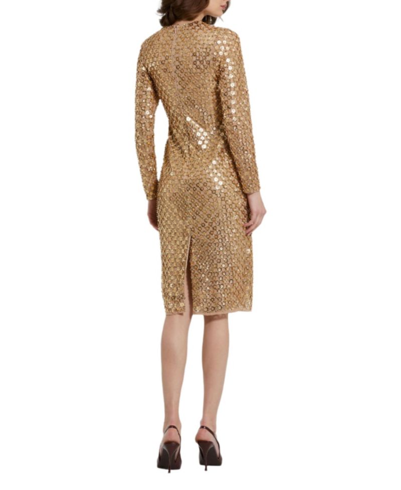 Women's Beaded Georgette Long Sleeve Fitted Midi Dress