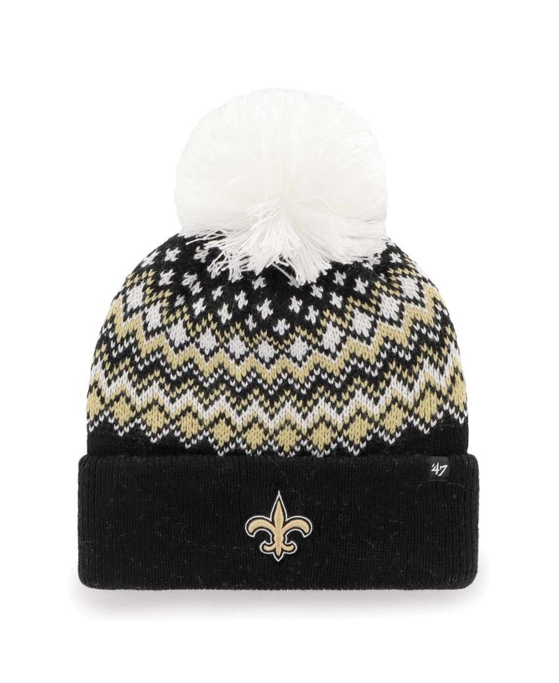 Women's Black New Orleans Saints Elsa Cuffed Knit Hat with Pom