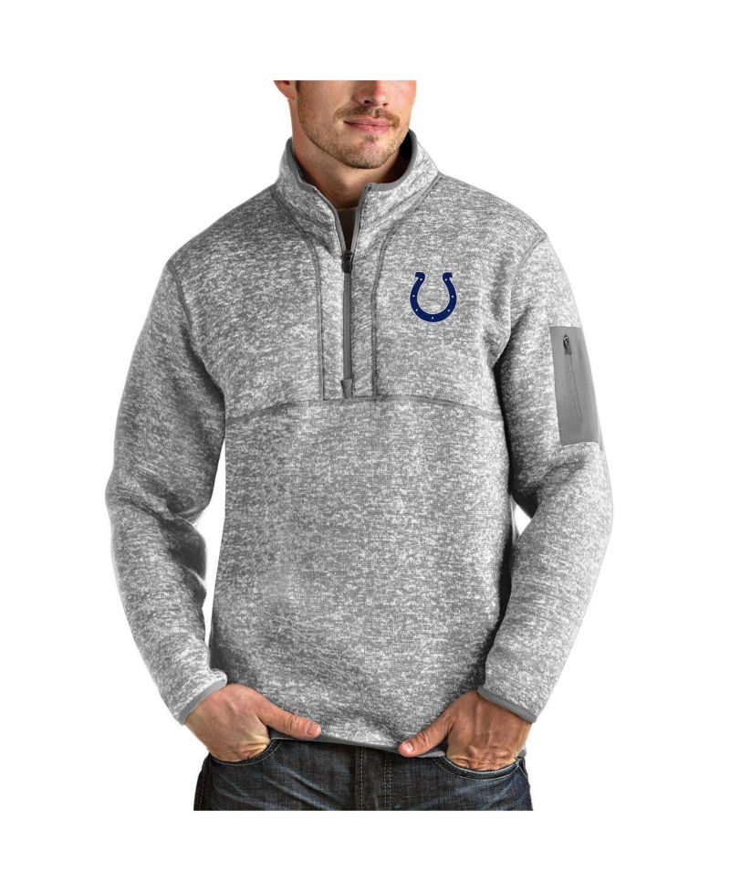 Men's Heather Gray Indianapolis Colts Team Logo Fortune Quarter-Zip Pullover Jacket