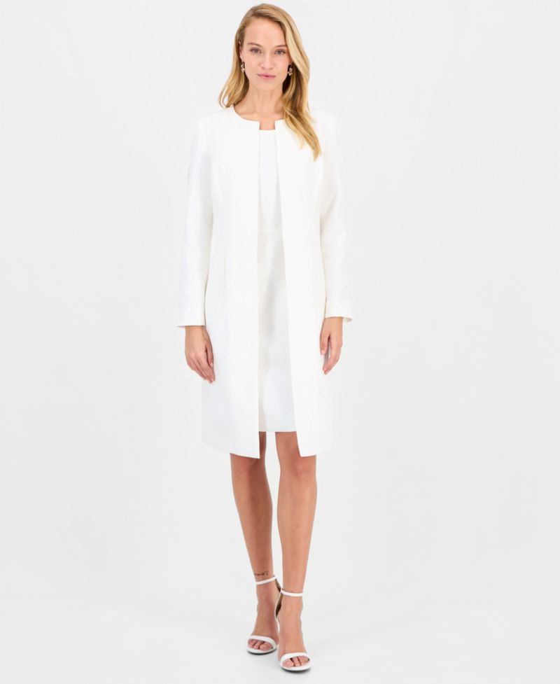 Women's Jacquard Jacket & Round-Neck Sheath 2 Piece Dress Suit