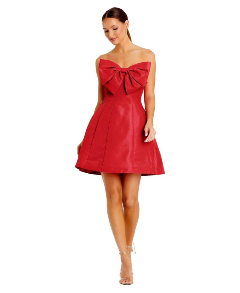 Women's Strapless Oversized Bow Fit and Flare Mini Dress