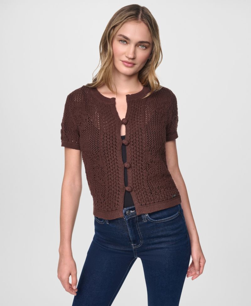 Women's Short-Sleeve Crewneck Cardigan