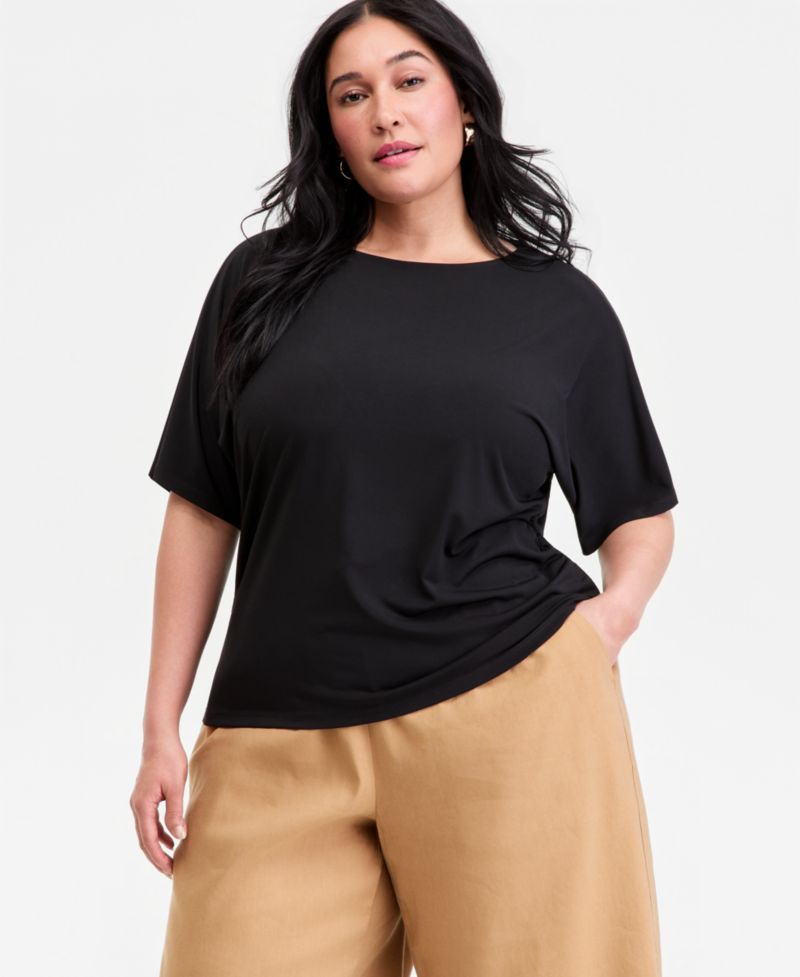 Plus Size Ruched-Side Short-Sleeve Top