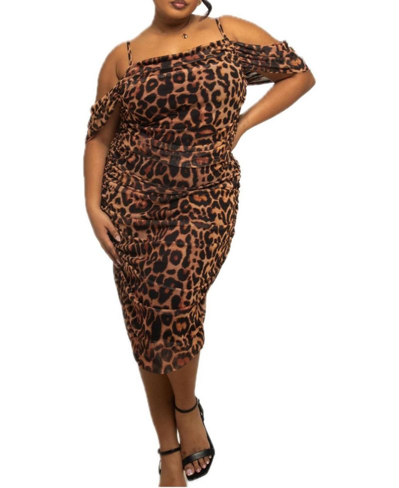 Women's Leopard Print Mesh Midi Dress