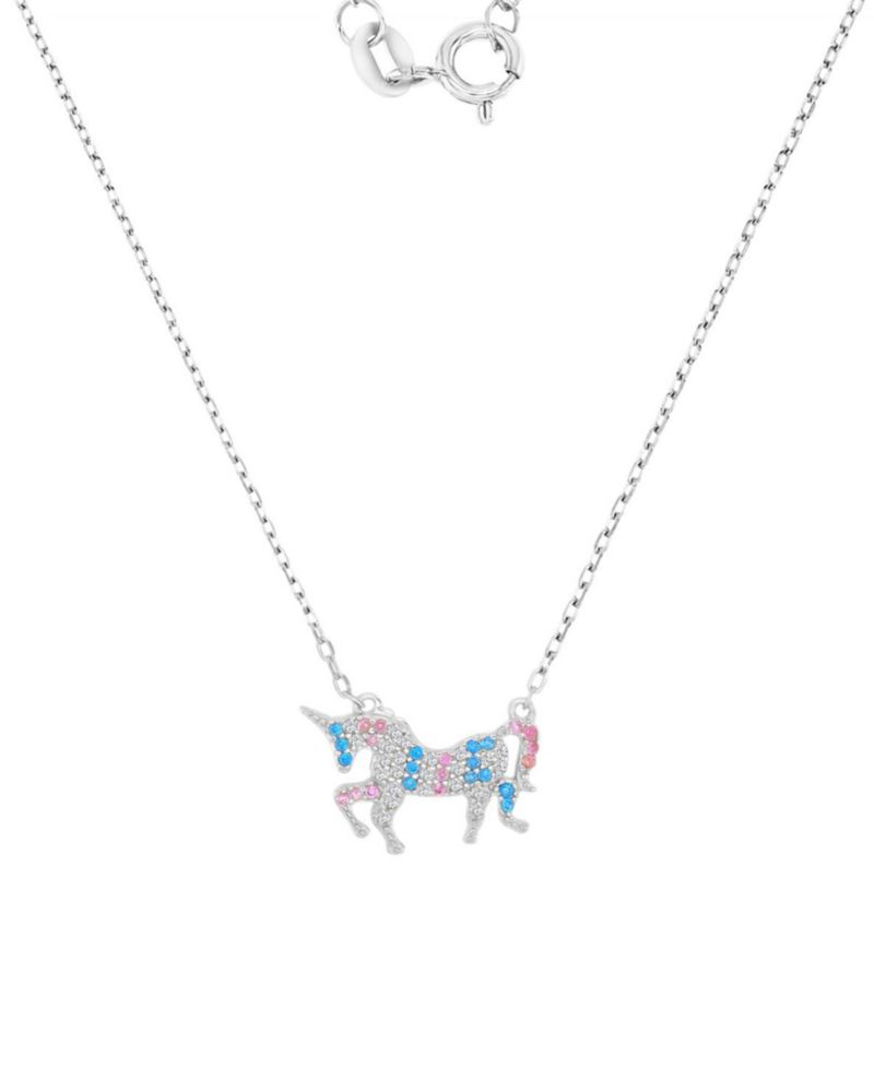 Multicolor Cubic Zirconia Unicorn Pendant Necklace in 14k Gold-Plated Sterling Silver 18"