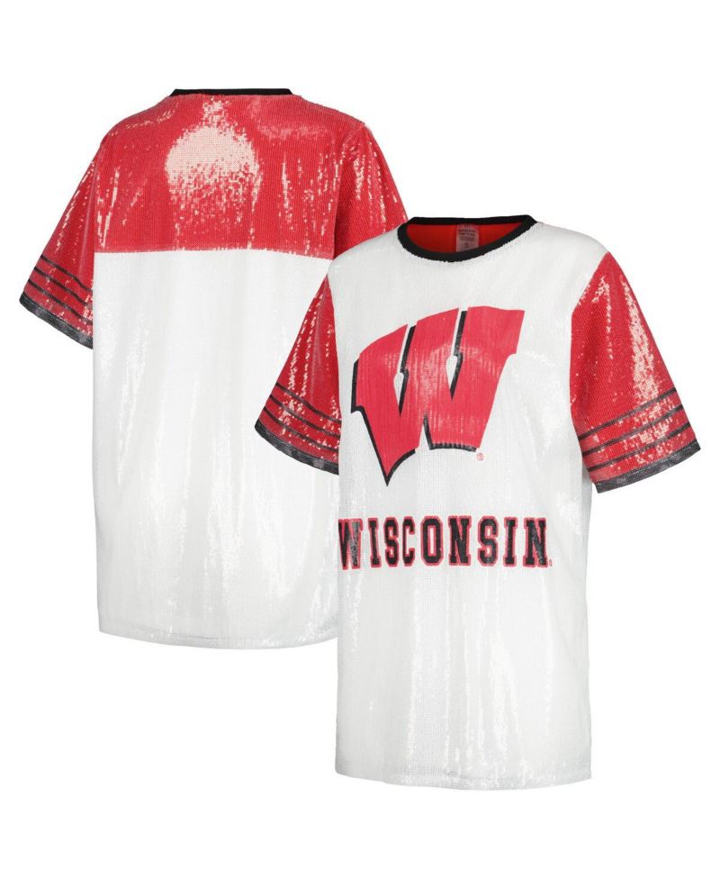 Women's White Wisconsin Badgers Chic Full Sequin Jersey Dress