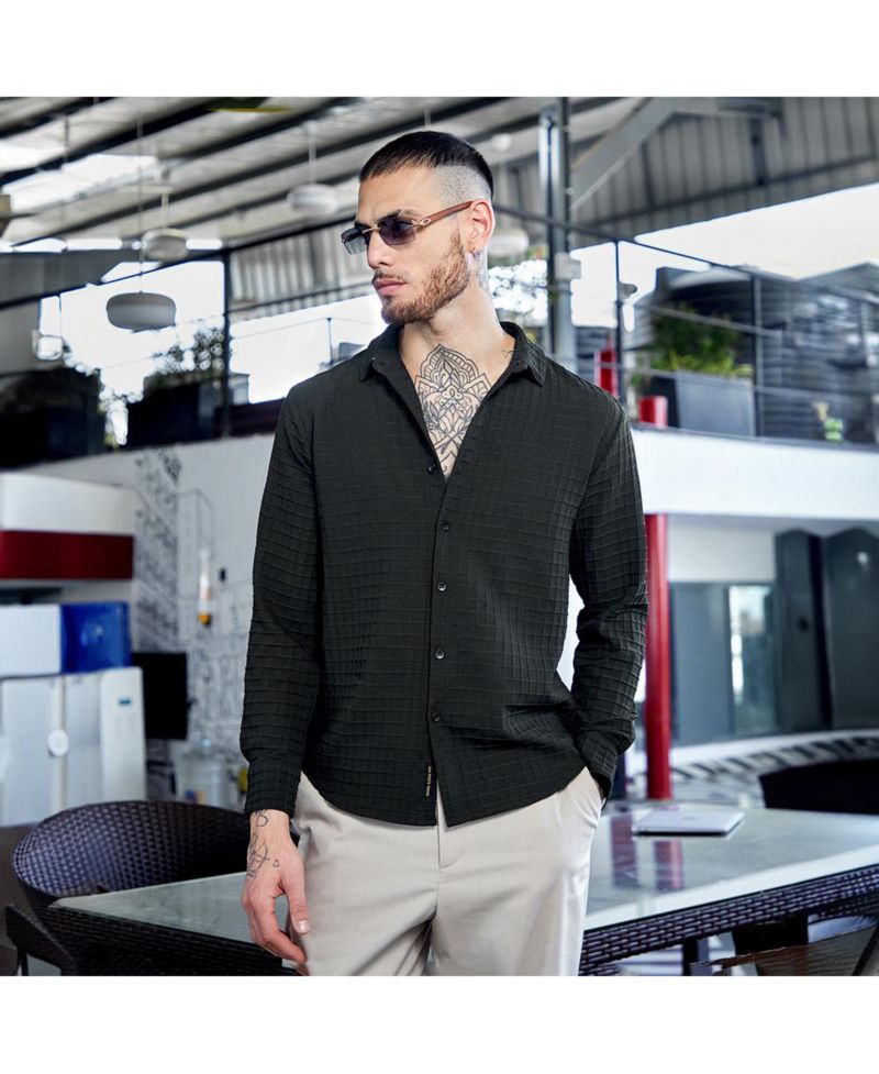 Men's Midnight Black Embossed Graph Check Shirt