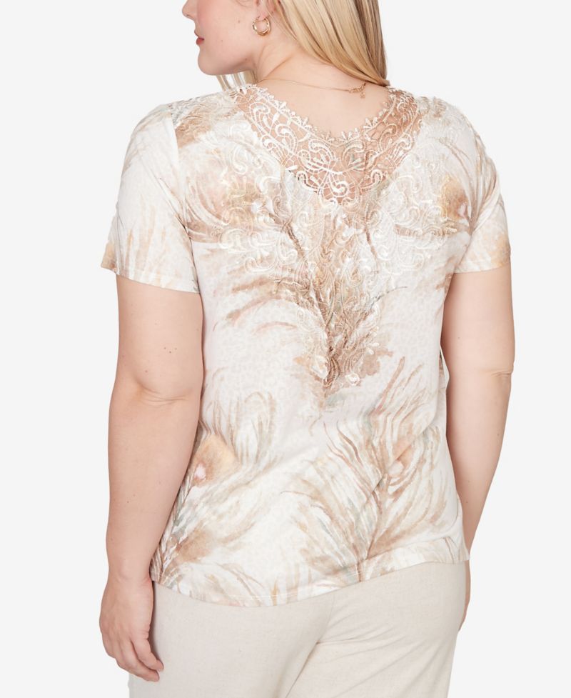 Petite Natural Wonder Feather Print Short-Sleeve T-Shirt