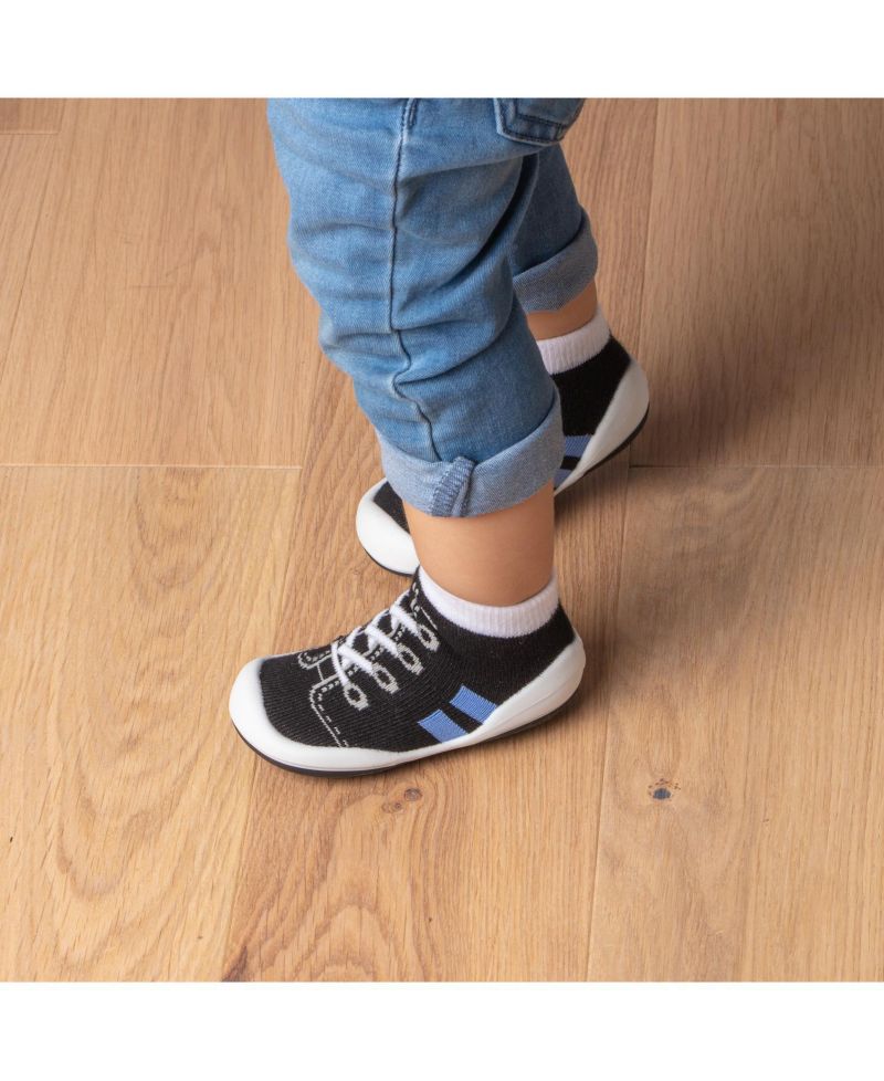 Infant Girl Boy First Walk Sock Shoes Runner - Black