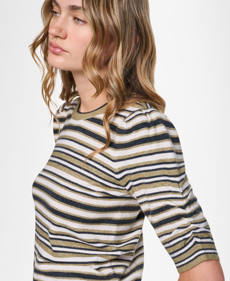 Petite Striped Puff-Sleeve Sweater