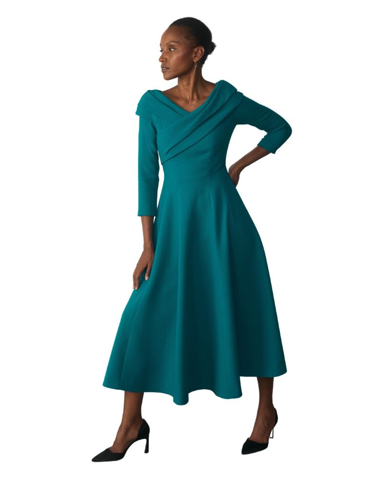 Women's Palermo Bardot Neck A-Line 3/4-Sleeve Midi Dress