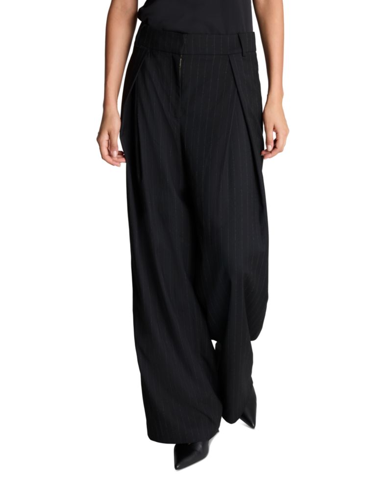 Women's Pinstripe Crossover Pleat Wide Leg