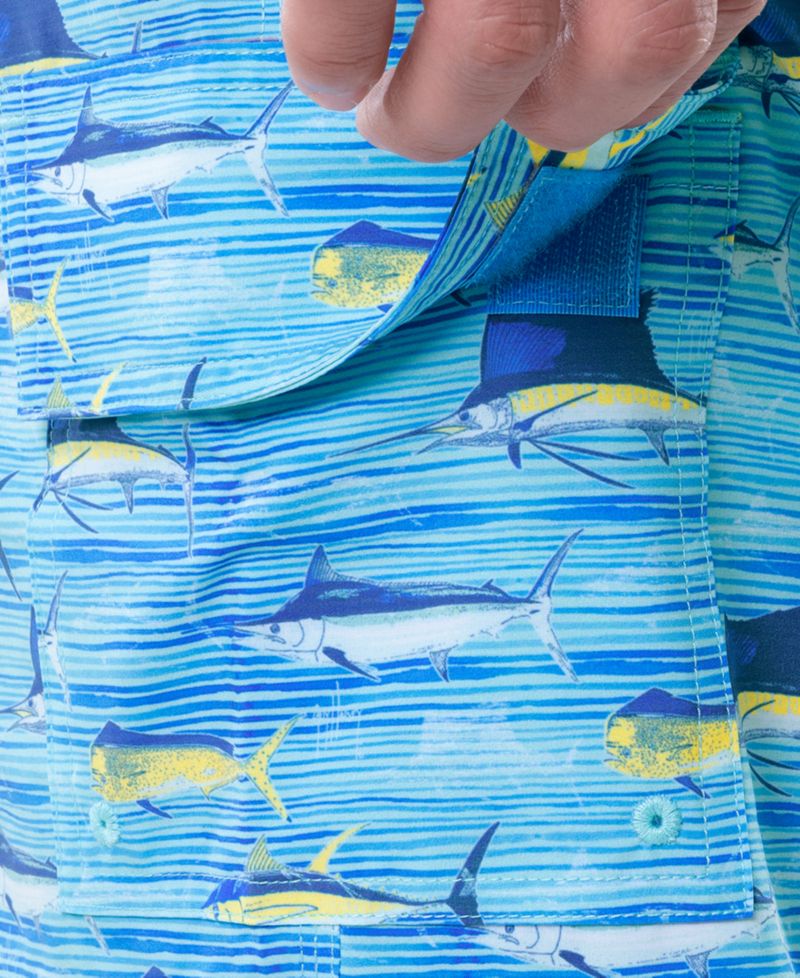 Men's Scribble Fish Drawstring 7" Surf Shorts