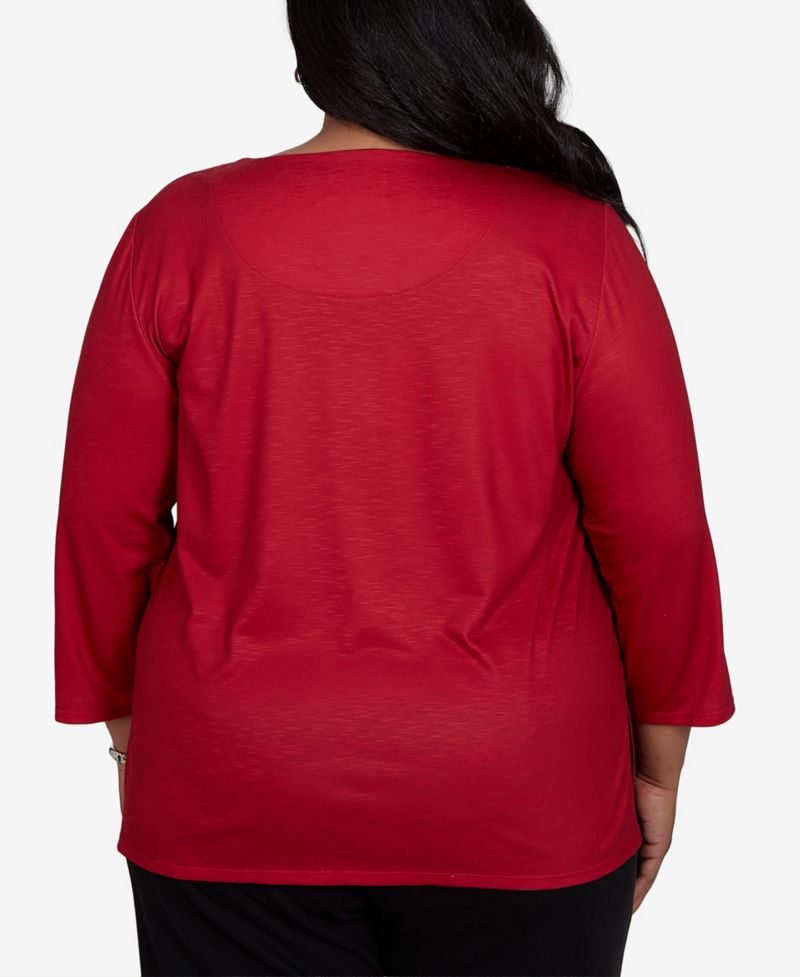 Plus Size Christmas Tree 3/4-Sleeve Braided Neck Top