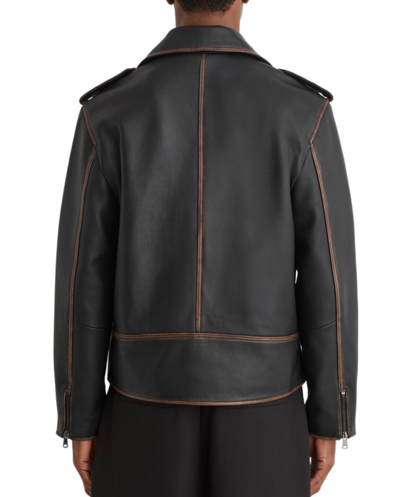 Men's Winnen Leather Burnished-Detail Biker Jacket