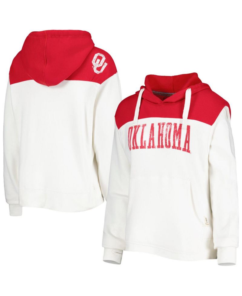 Women's White/Crimson Oklahoma Sooners Chicago 2-Hit Yoke Pullover Hoodie
